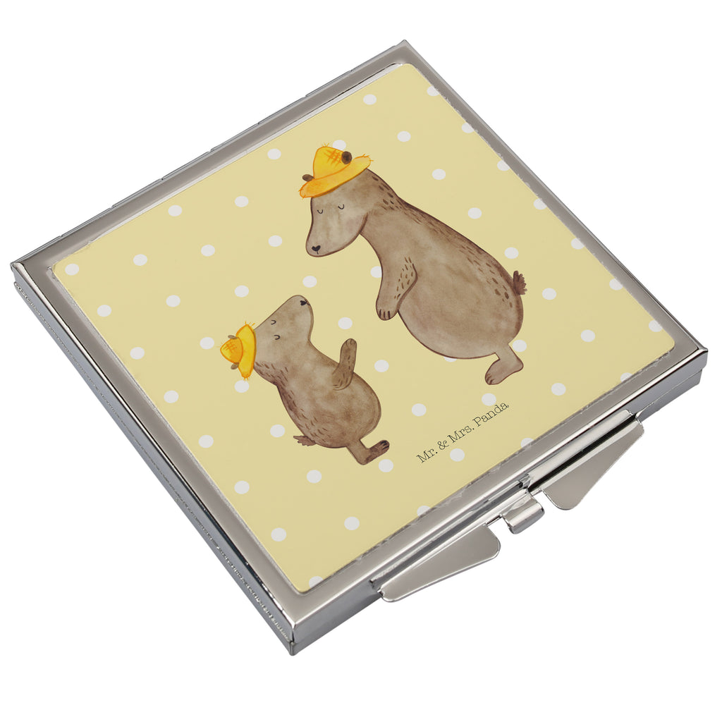 Handtaschenspiegel quadratisch Bären mit Hut Spiegel, Handtasche, Quadrat, silber, schminken, Schminkspiegel, Familie, Vatertag, Muttertag, Bruder, Schwester, Mama, Papa, Oma, Opa, Bär, Bären, Vater, Papi, Paps, Dad, Daddy, Lieblingsmensch, Sohn, Söhne, Kind, Kinder, Vater-Sohn, Family, Vorbild