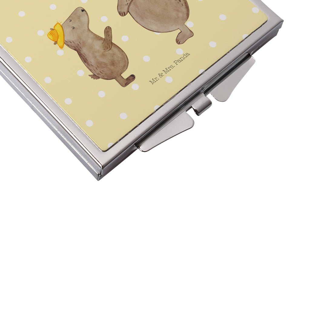 Handtaschenspiegel quadratisch Bären mit Hut Spiegel, Handtasche, Quadrat, silber, schminken, Schminkspiegel, Familie, Vatertag, Muttertag, Bruder, Schwester, Mama, Papa, Oma, Opa, Bär, Bären, Vater, Papi, Paps, Dad, Daddy, Lieblingsmensch, Sohn, Söhne, Kind, Kinder, Vater-Sohn, Family, Vorbild