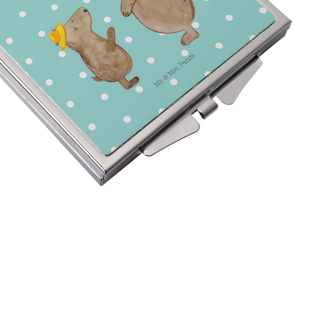 Handtaschenspiegel quadratisch Bären mit Hut Spiegel, Handtasche, Quadrat, silber, schminken, Schminkspiegel, Familie, Vatertag, Muttertag, Bruder, Schwester, Mama, Papa, Oma, Opa, Bär, Bären, Vater, Papi, Paps, Dad, Daddy, Lieblingsmensch, Sohn, Söhne, Kind, Kinder, Vater-Sohn, Family, Vorbild