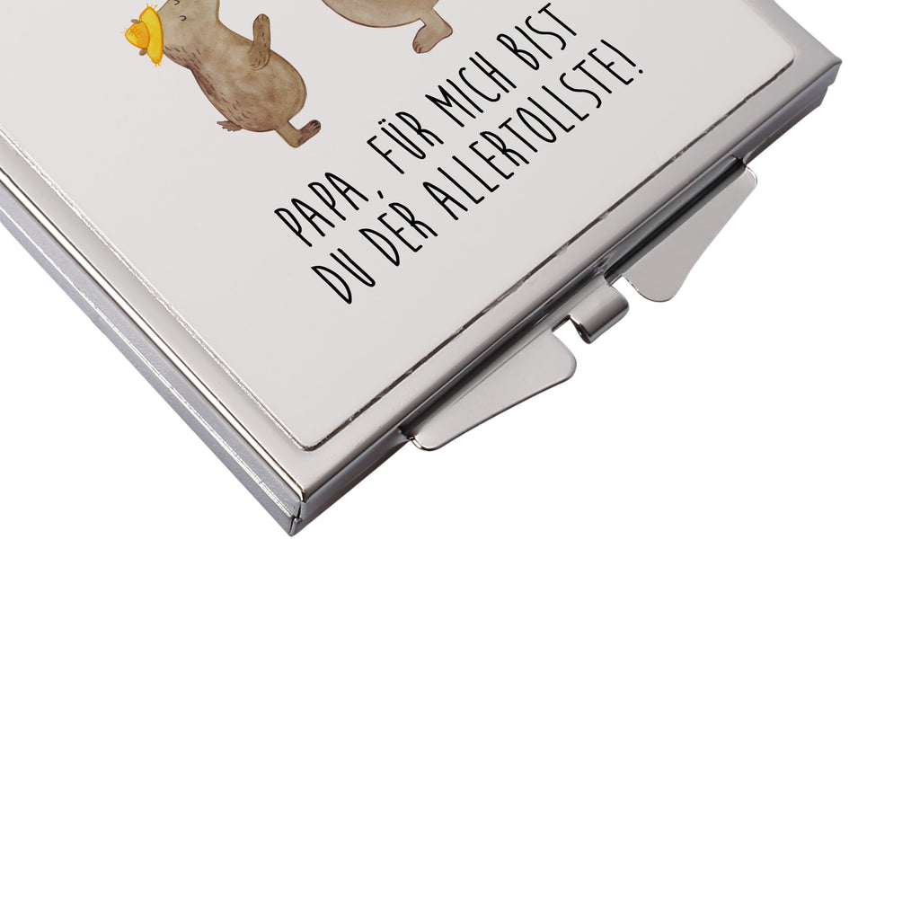 Handtaschenspiegel quadratisch Bären mit Hut Spiegel, Handtasche, Quadrat, silber, schminken, Schminkspiegel, Familie, Vatertag, Muttertag, Bruder, Schwester, Mama, Papa, Oma, Opa, Bär, Bären, Vater, Papi, Paps, Dad, Daddy, Lieblingsmensch, Sohn, Söhne, Kind, Kinder, Vater-Sohn, Family, Vorbild