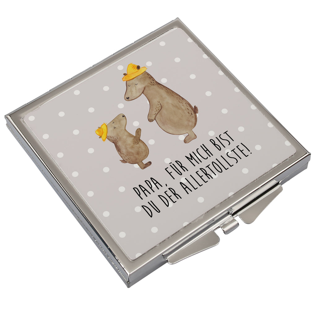 Handtaschenspiegel quadratisch Bären mit Hut Spiegel, Handtasche, Quadrat, silber, schminken, Schminkspiegel, Familie, Vatertag, Muttertag, Bruder, Schwester, Mama, Papa, Oma, Opa, Bär, Bären, Vater, Papi, Paps, Dad, Daddy, Lieblingsmensch, Sohn, Söhne, Kind, Kinder, Vater-Sohn, Family, Vorbild