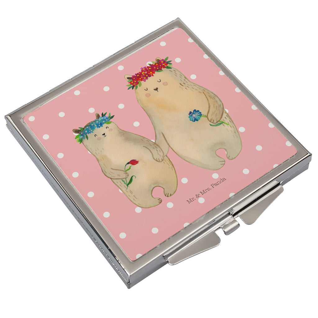 Handtaschenspiegel quadratisch Bären mit Blumenkranz Spiegel, Handtasche, Quadrat, silber, schminken, Schminkspiegel, Familie, Vatertag, Muttertag, Bruder, Schwester, Mama, Papa, Oma, Opa, Bär, Bären, Mutter, Mutti, Mami, Lieblingsmensch, Lieblingsmama, beste Mutter, weltbeste Mama, Geschenk Mama. Muttertag, Tochter, Kind, Kinder, Töchter, Family, Vorbild
