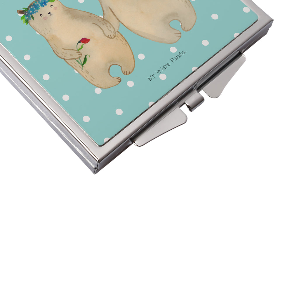 Handtaschenspiegel quadratisch Bären mit Blumenkranz Spiegel, Handtasche, Quadrat, silber, schminken, Schminkspiegel, Familie, Vatertag, Muttertag, Bruder, Schwester, Mama, Papa, Oma, Opa, Bär, Bären, Mutter, Mutti, Mami, Lieblingsmensch, Lieblingsmama, beste Mutter, weltbeste Mama, Geschenk Mama. Muttertag, Tochter, Kind, Kinder, Töchter, Family, Vorbild