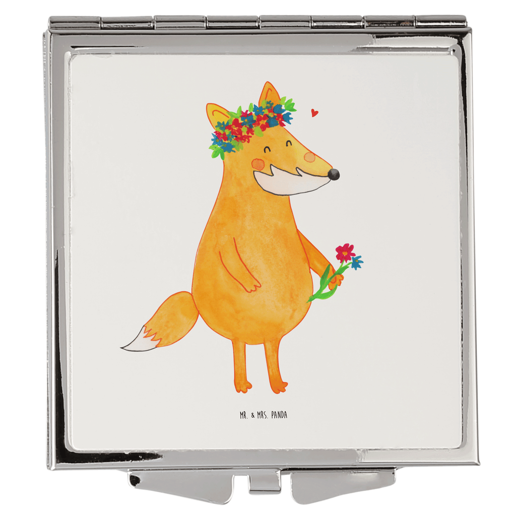 Handtaschenspiegel quadratisch Fuchs Blumenliebe Spiegel, Handtasche, Quadrat, silber, schminken, Schminkspiegel, Fuchs, Füchse, Fox, Liebe, Freundin, Fuchsmädchen, Blumenmädchen, Freundinnen, Liebesbeweis, Blume, Blumen, Motivation, Freude, ich, mich, Selbstliebe