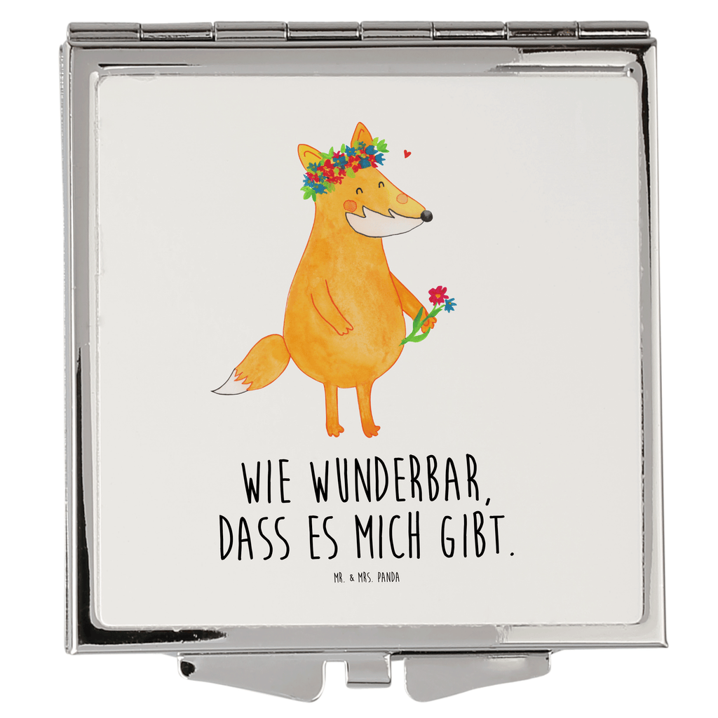 Handtaschenspiegel quadratisch Fuchs Blumenliebe Spiegel, Handtasche, Quadrat, silber, schminken, Schminkspiegel, Fuchs, Füchse, Fox, Liebe, Freundin, Fuchsmädchen, Blumenmädchen, Freundinnen, Liebesbeweis, Blume, Blumen, Motivation, Freude, ich, mich, Selbstliebe
