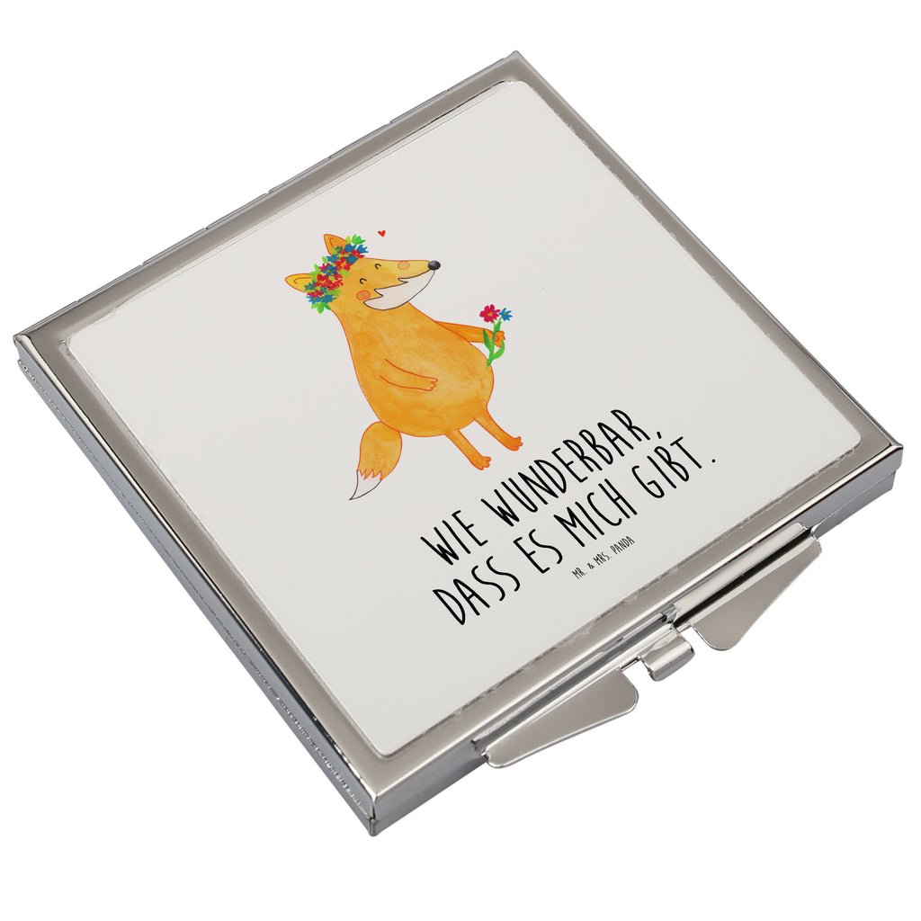 Handtaschenspiegel quadratisch Fuchs Blumenliebe Spiegel, Handtasche, Quadrat, silber, schminken, Schminkspiegel, Fuchs, Füchse, Fox, Liebe, Freundin, Fuchsmädchen, Blumenmädchen, Freundinnen, Liebesbeweis, Blume, Blumen, Motivation, Freude, ich, mich, Selbstliebe