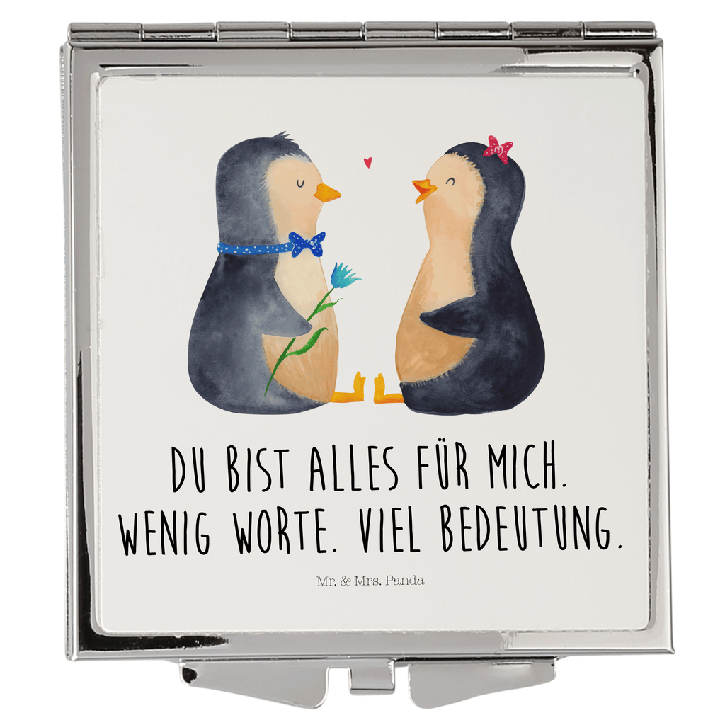 Handtaschenspiegel quadratisch Pinguin Pärchen Spiegel, Handtasche, Quadrat, silber, schminken, Schminkspiegel, Pinguin, Pinguine, Liebe, Liebespaar, Liebesbeweis, Liebesgeschenk, Verlobung, Jahrestag, Hochzeitstag, Hochzeit, Hochzeitsgeschenk, große Liebe, Traumpaar