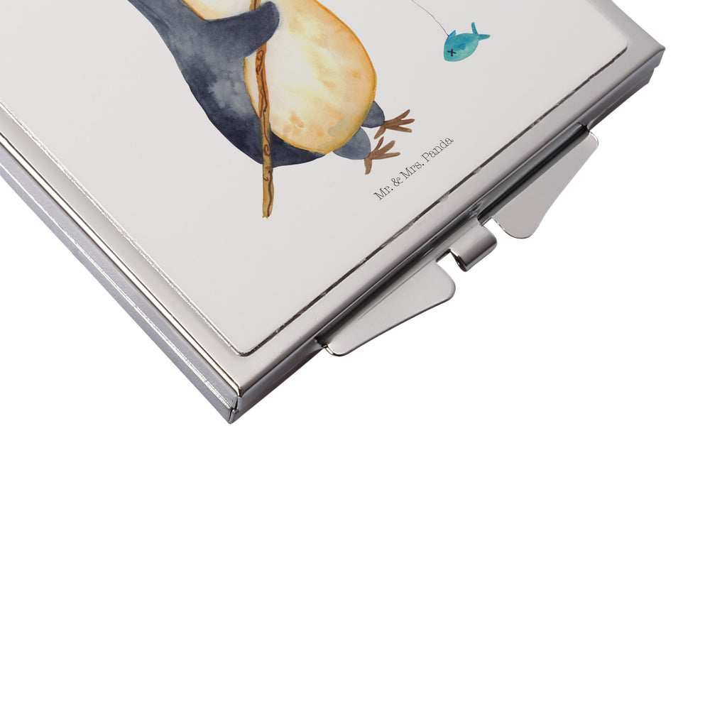 Handtaschenspiegel quadratisch Pinguin Angler Spiegel, Handtasche, Quadrat, silber, schminken, Schminkspiegel, Pinguin, Pinguine, Angeln, Angler, Tagträume, Hobby, Plan, Planer, Tagesplan, Neustart, Motivation, Geschenk, Freundinnen, Geschenkidee, Urlaub, Wochenende