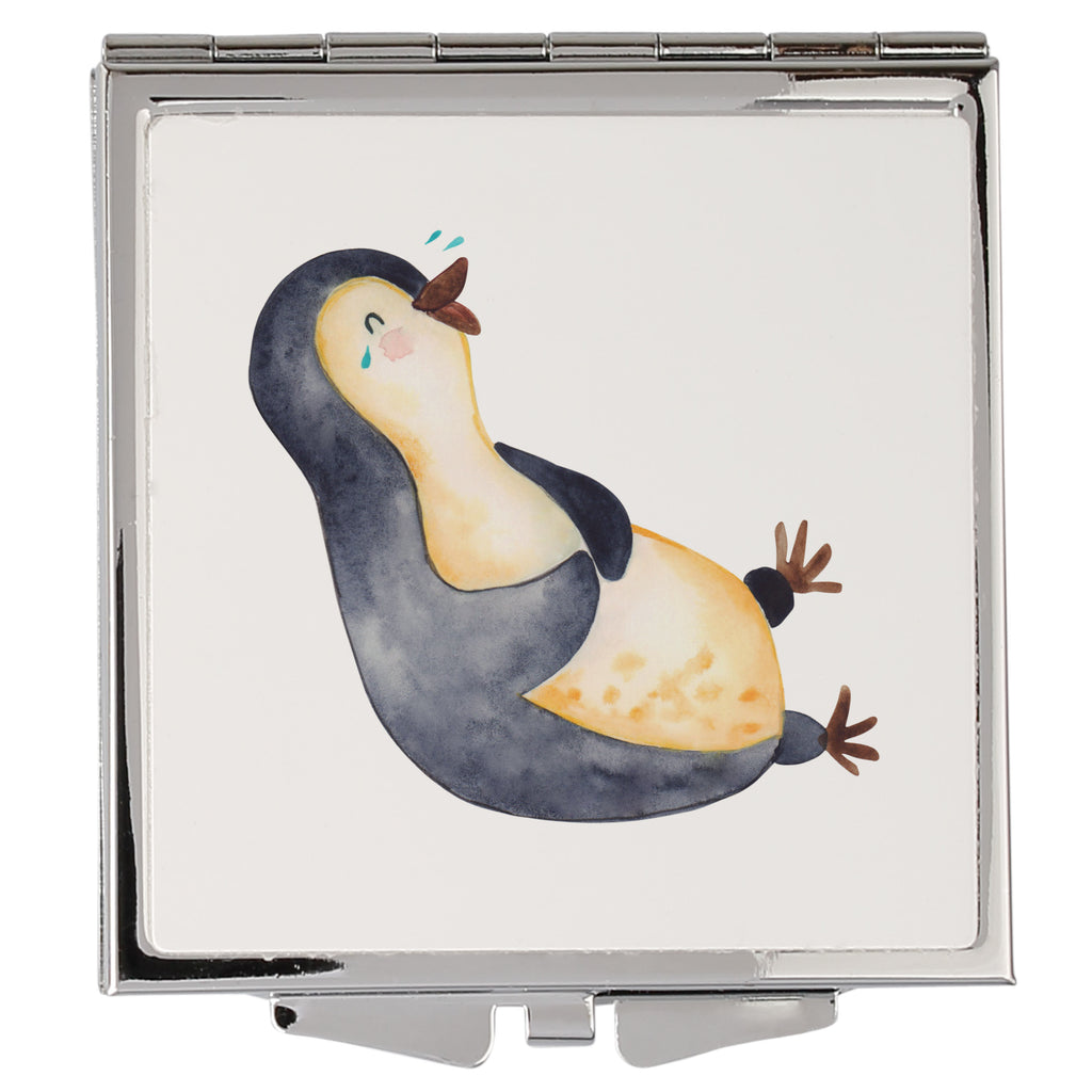 Handtaschenspiegel quadratisch Pinguin lachend Spiegel, Handtasche, Quadrat, silber, schminken, Schminkspiegel, Pinguin, Pinguine, lustiger Spruch, Optimismus, Fröhlich, Lachen, Humor, Fröhlichkeit