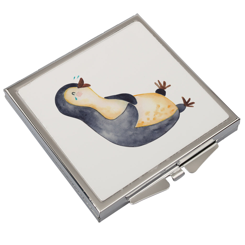 Handtaschenspiegel quadratisch Pinguin lachend Spiegel, Handtasche, Quadrat, silber, schminken, Schminkspiegel, Pinguin, Pinguine, lustiger Spruch, Optimismus, Fröhlich, Lachen, Humor, Fröhlichkeit