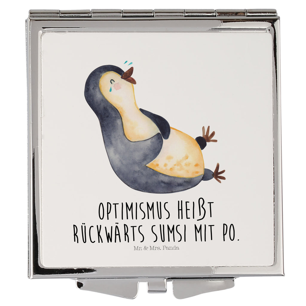 Handtaschenspiegel quadratisch Pinguin lachend Spiegel, Handtasche, Quadrat, silber, schminken, Schminkspiegel, Pinguin, Pinguine, lustiger Spruch, Optimismus, Fröhlich, Lachen, Humor, Fröhlichkeit
