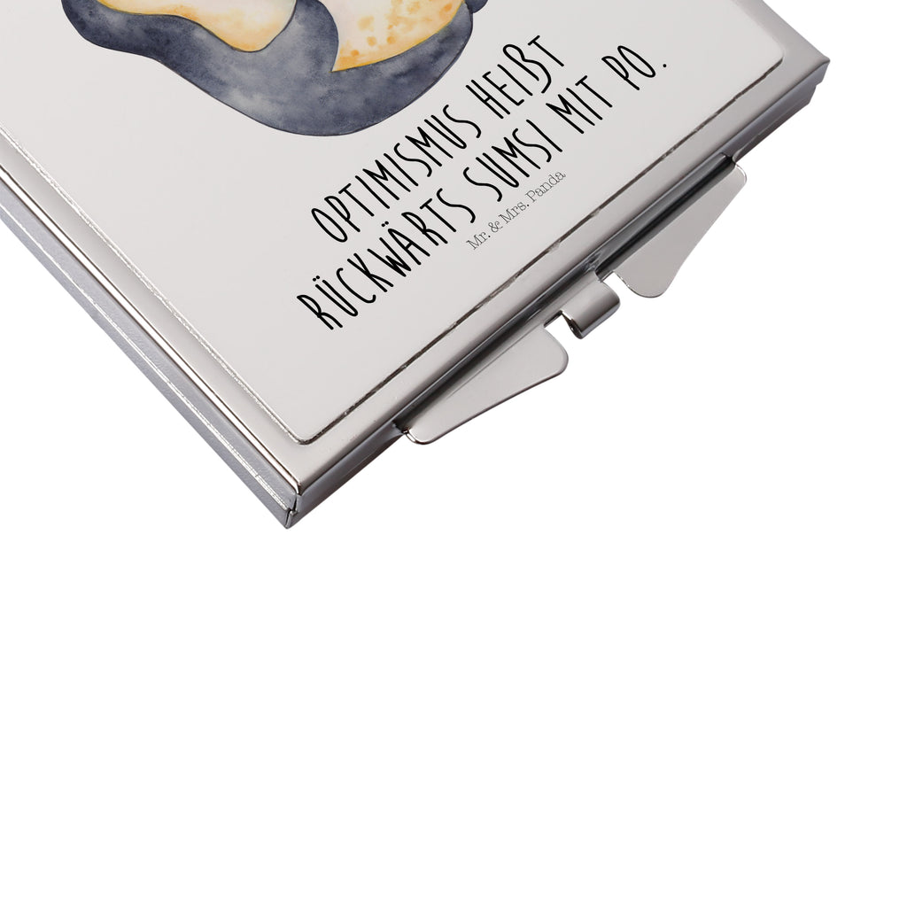 Handtaschenspiegel quadratisch Pinguin lachend Spiegel, Handtasche, Quadrat, silber, schminken, Schminkspiegel, Pinguin, Pinguine, lustiger Spruch, Optimismus, Fröhlich, Lachen, Humor, Fröhlichkeit