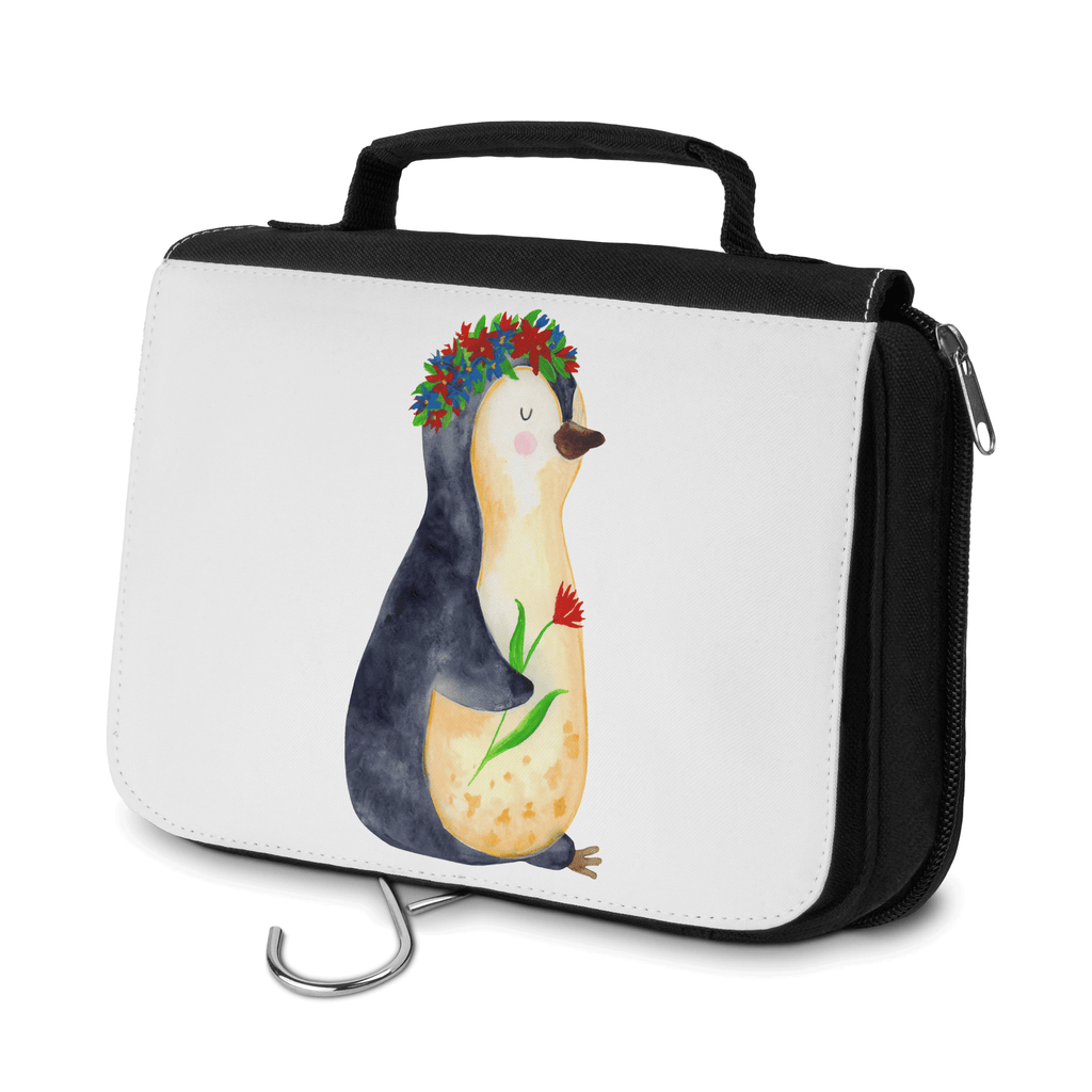 Kulturbeutel Pinguin Blumenkranz Kulturbeutel, Zum Aufhängen, Waschtasche, Kosmetiktasche, Damen, Herren, Aufbewahrungstasche, Schminktasche, Kosmetikbeutel, Organizer, Kulturtasche, Schminkutensil, Pinguin, Pinguine, Blumenkranz, Universum, Leben, Wünsche, Ziele, Lebensziele, Motivation, Lebenslust, Liebeskummer, Geschenkidee