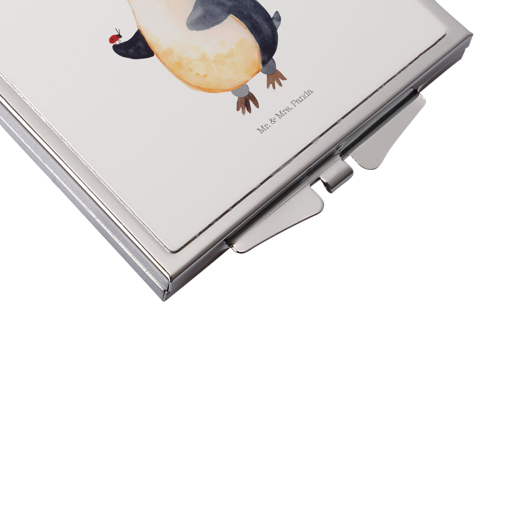 Handtaschenspiegel quadratisch Pinguin Marienkäfer Spiegel, Handtasche, Quadrat, silber, schminken, Schminkspiegel, Pinguin, Pinguine, Marienkäfer, Liebe, Wunder, Glück, Freude, Lebensfreude