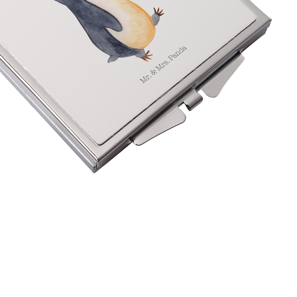 Handtaschenspiegel quadratisch Pinguin marschierend Spiegel, Handtasche, Quadrat, silber, schminken, Schminkspiegel, Pinguin, Pinguine, Frühaufsteher, Langschläfer, Bruder, Schwester, Familie
