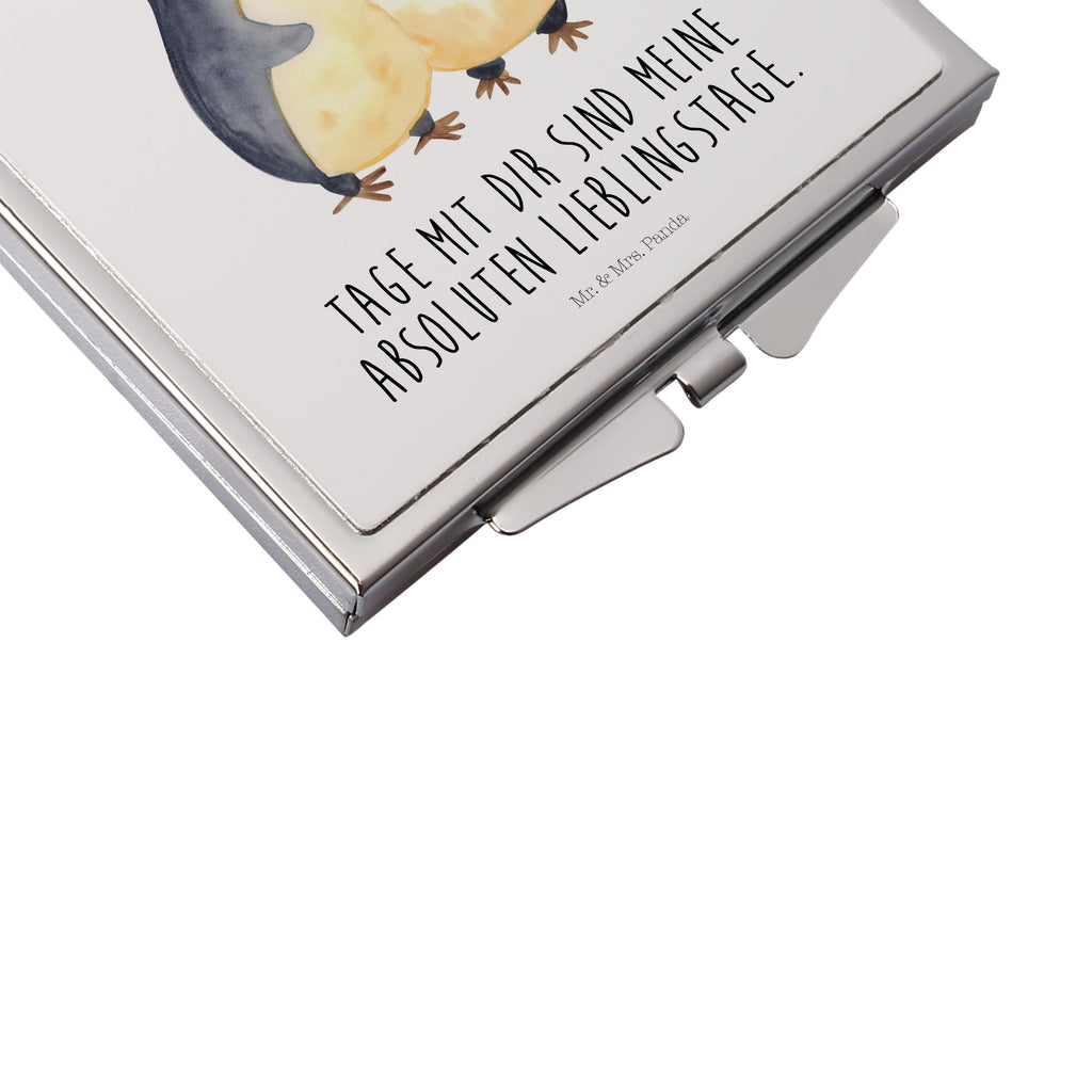 Handtaschenspiegel quadratisch Pinguin umarmend Spiegel, Handtasche, Quadrat, silber, schminken, Schminkspiegel, Pinguin, Liebe, Liebespaar, Liebesbeweis, Liebesgeschenk, Verlobung, Jahrestag, Hochzeitstag, Hochzeit, Hochzeitsgeschenk