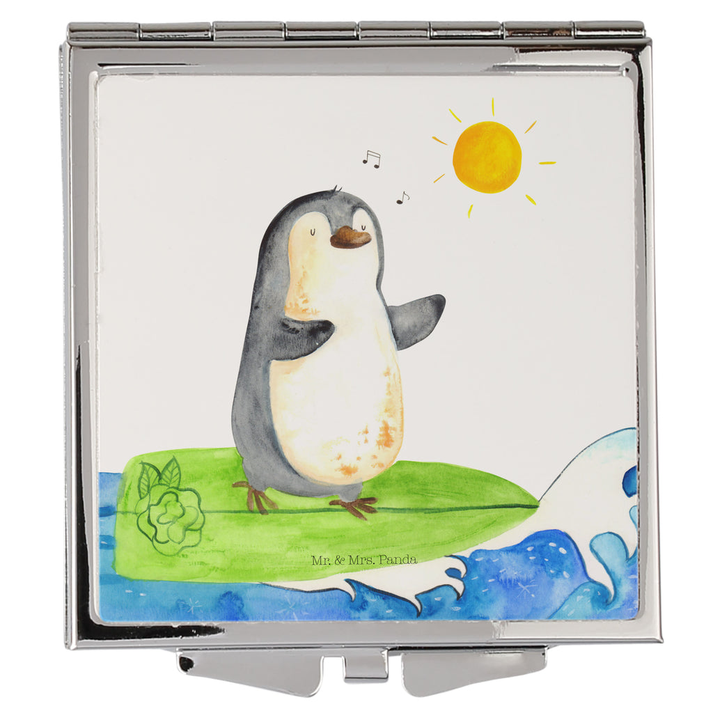 Handtaschenspiegel quadratisch Pinguin Surfer Spiegel, Handtasche, Quadrat, silber, schminken, Schminkspiegel, Pinguin, Pinguine, surfen, Surfer, Hawaii, Urlaub, Wellen, Wellen reiten, Portugal