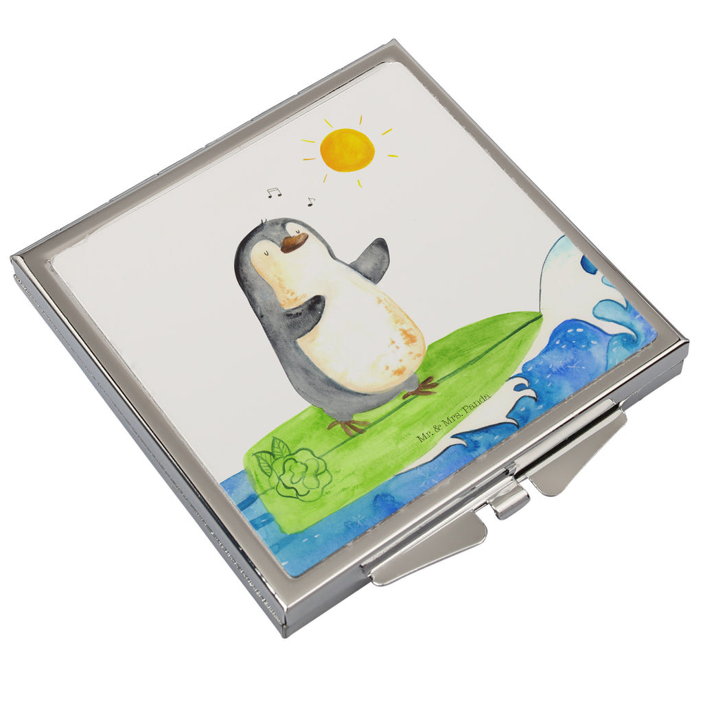 Handtaschenspiegel quadratisch Pinguin Surfer Spiegel, Handtasche, Quadrat, silber, schminken, Schminkspiegel, Pinguin, Pinguine, surfen, Surfer, Hawaii, Urlaub, Wellen, Wellen reiten, Portugal
