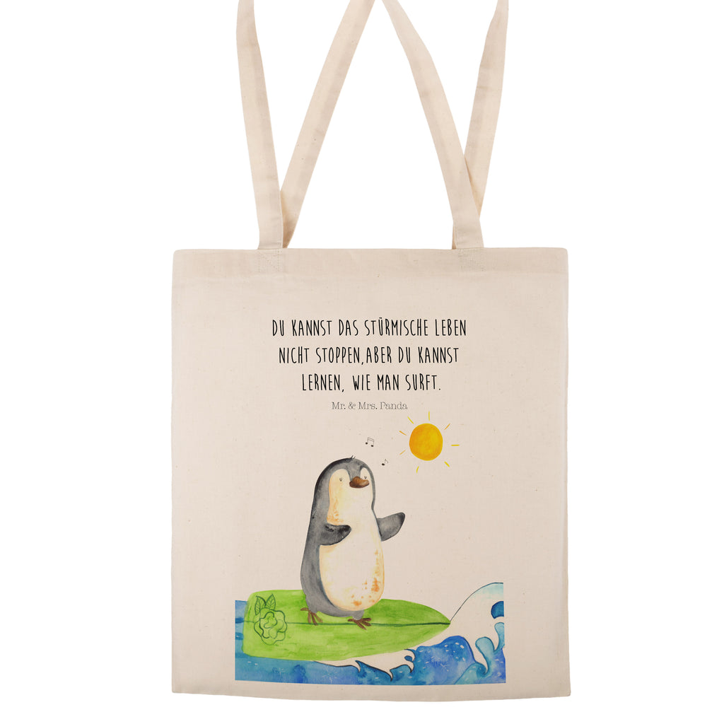 Tragetasche Pinguin Surfer Beuteltasche, Beutel, Einkaufstasche, Jutebeutel, Stoffbeutel, Pinguin, Pinguine, surfen, Surfer, Hawaii, Urlaub, Wellen, Wellen reiten, Portugal