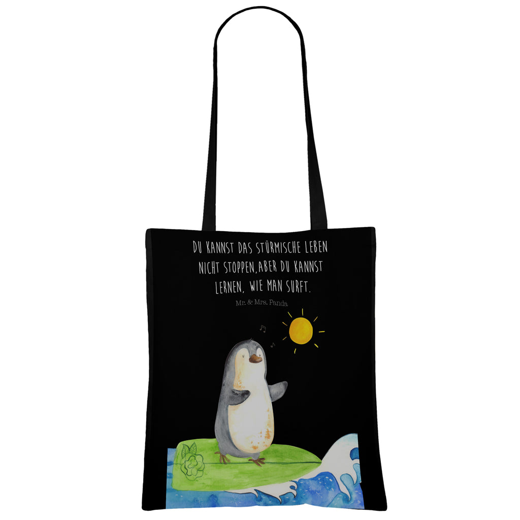 Tragetasche Pinguin Surfer Beuteltasche, Beutel, Einkaufstasche, Jutebeutel, Stoffbeutel, Pinguin, Pinguine, surfen, Surfer, Hawaii, Urlaub, Wellen, Wellen reiten, Portugal