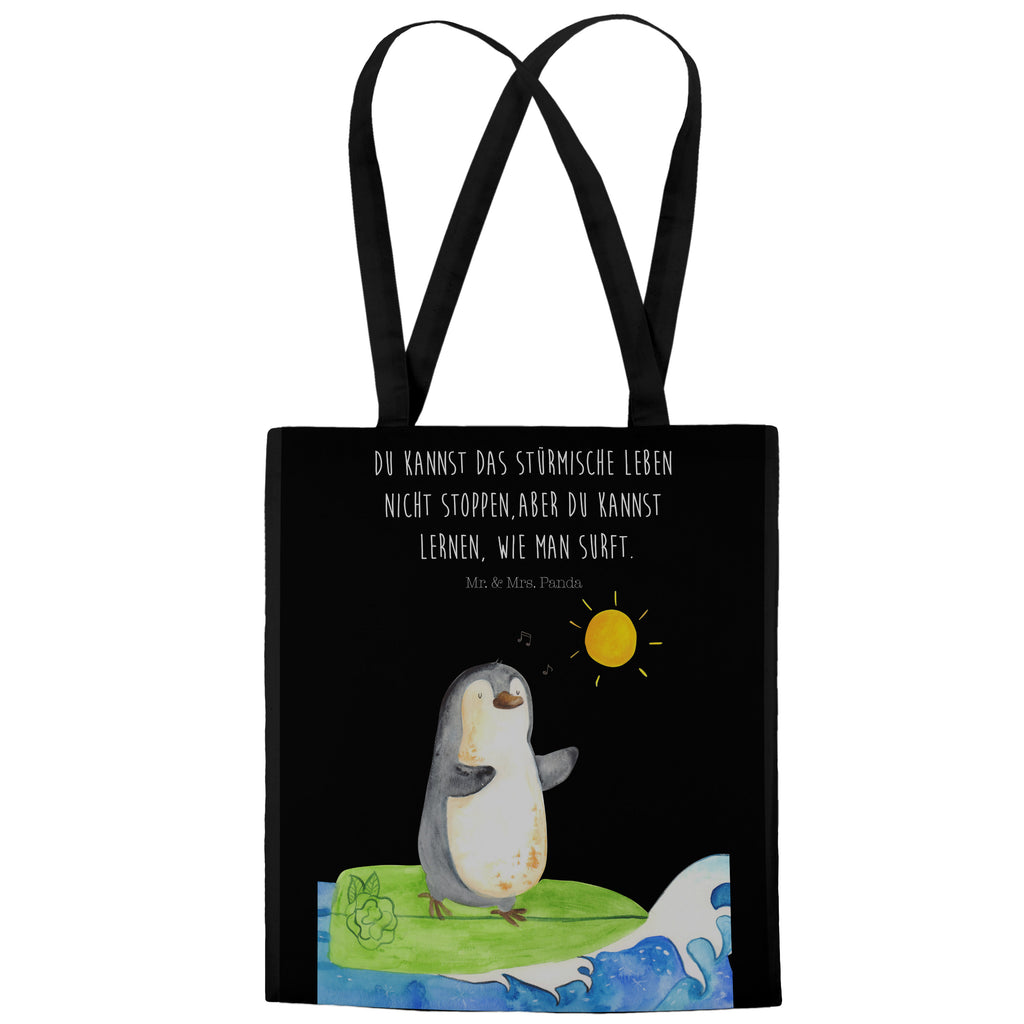 Tragetasche Pinguin Surfer Beuteltasche, Beutel, Einkaufstasche, Jutebeutel, Stoffbeutel, Pinguin, Pinguine, surfen, Surfer, Hawaii, Urlaub, Wellen, Wellen reiten, Portugal