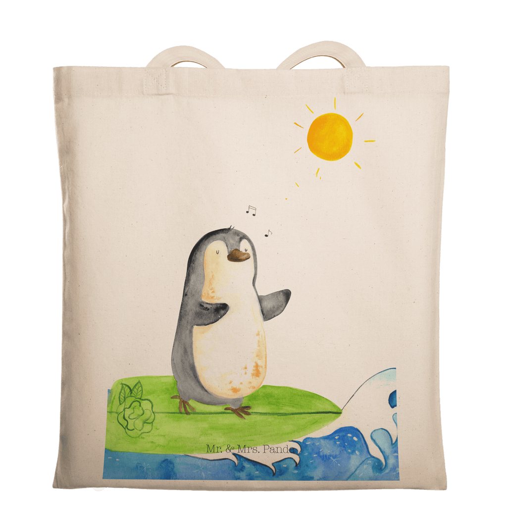 Tragetasche Pinguin Surfer Beuteltasche, Beutel, Einkaufstasche, Jutebeutel, Stoffbeutel, Pinguin, Pinguine, surfen, Surfer, Hawaii, Urlaub, Wellen, Wellen reiten, Portugal