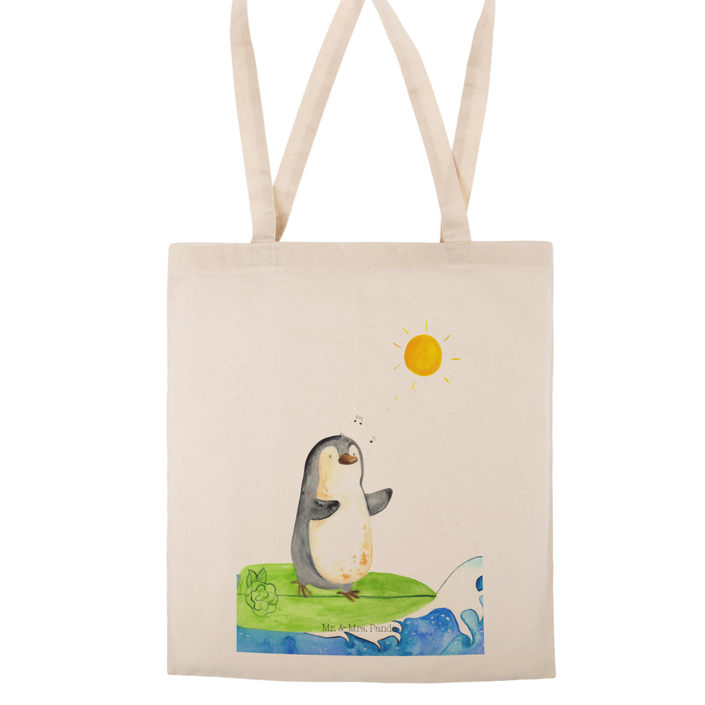 Tragetasche Pinguin Surfer Beuteltasche, Beutel, Einkaufstasche, Jutebeutel, Stoffbeutel, Pinguin, Pinguine, surfen, Surfer, Hawaii, Urlaub, Wellen, Wellen reiten, Portugal
