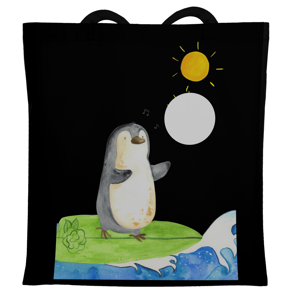 Tragetasche Pinguin Surfer Beuteltasche, Beutel, Einkaufstasche, Jutebeutel, Stoffbeutel, Pinguin, Pinguine, surfen, Surfer, Hawaii, Urlaub, Wellen, Wellen reiten, Portugal