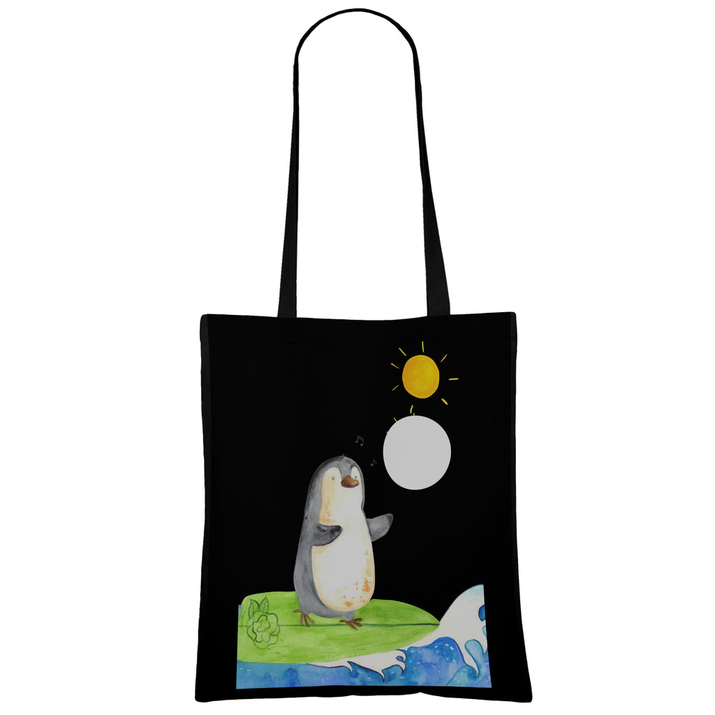 Tragetasche Pinguin Surfer Beuteltasche, Beutel, Einkaufstasche, Jutebeutel, Stoffbeutel, Pinguin, Pinguine, surfen, Surfer, Hawaii, Urlaub, Wellen, Wellen reiten, Portugal