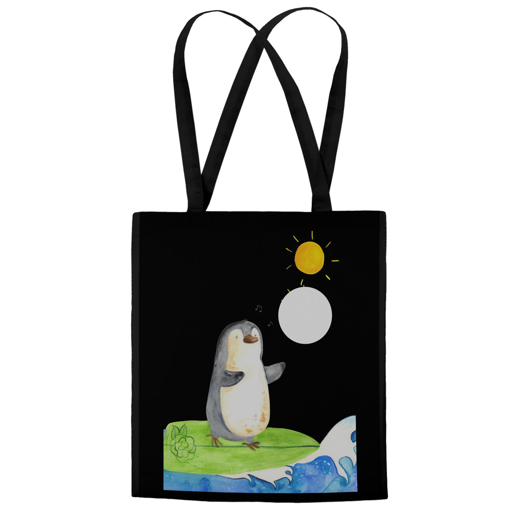 Tragetasche Pinguin Surfer Beuteltasche, Beutel, Einkaufstasche, Jutebeutel, Stoffbeutel, Pinguin, Pinguine, surfen, Surfer, Hawaii, Urlaub, Wellen, Wellen reiten, Portugal