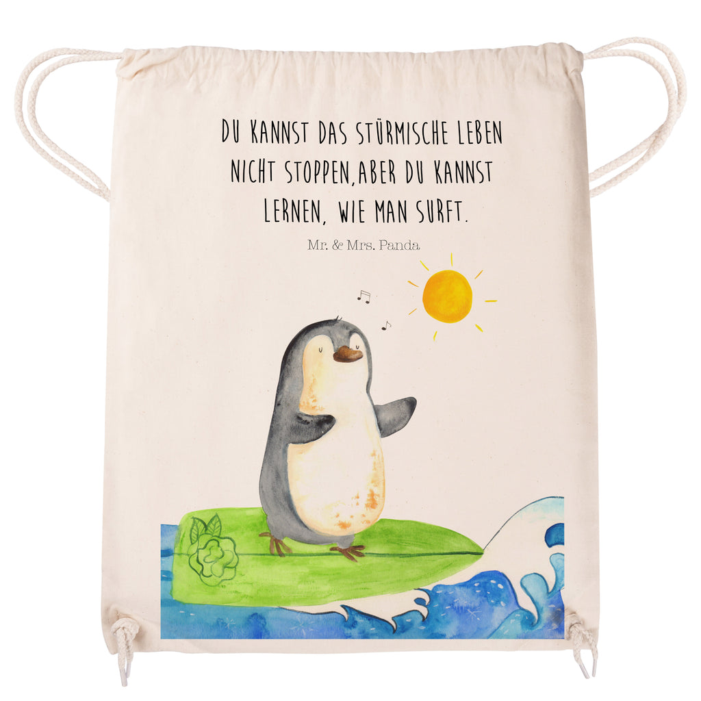 Sportbeutel Pinguin Surfer Turnbeutel, Beutel, Sporttasche, Tasche, Stoffbeutel, Pinguin, Pinguine, surfen, Surfer, Hawaii, Urlaub, Wellen, Wellen reiten, Portugal