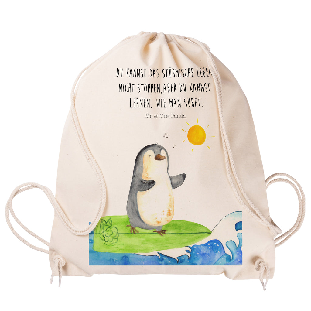 Sportbeutel Pinguin Surfer Turnbeutel, Beutel, Sporttasche, Tasche, Stoffbeutel, Pinguin, Pinguine, surfen, Surfer, Hawaii, Urlaub, Wellen, Wellen reiten, Portugal
