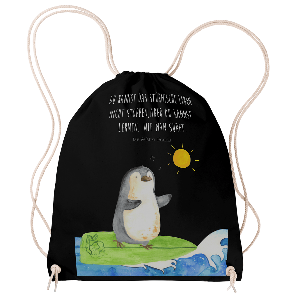 Sportbeutel Pinguin Surfer Turnbeutel, Beutel, Sporttasche, Tasche, Stoffbeutel, Pinguin, Pinguine, surfen, Surfer, Hawaii, Urlaub, Wellen, Wellen reiten, Portugal