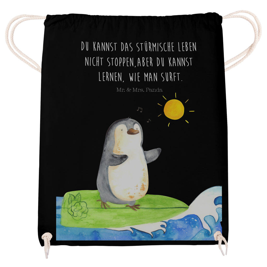 Sportbeutel Pinguin Surfer Turnbeutel, Beutel, Sporttasche, Tasche, Stoffbeutel, Pinguin, Pinguine, surfen, Surfer, Hawaii, Urlaub, Wellen, Wellen reiten, Portugal