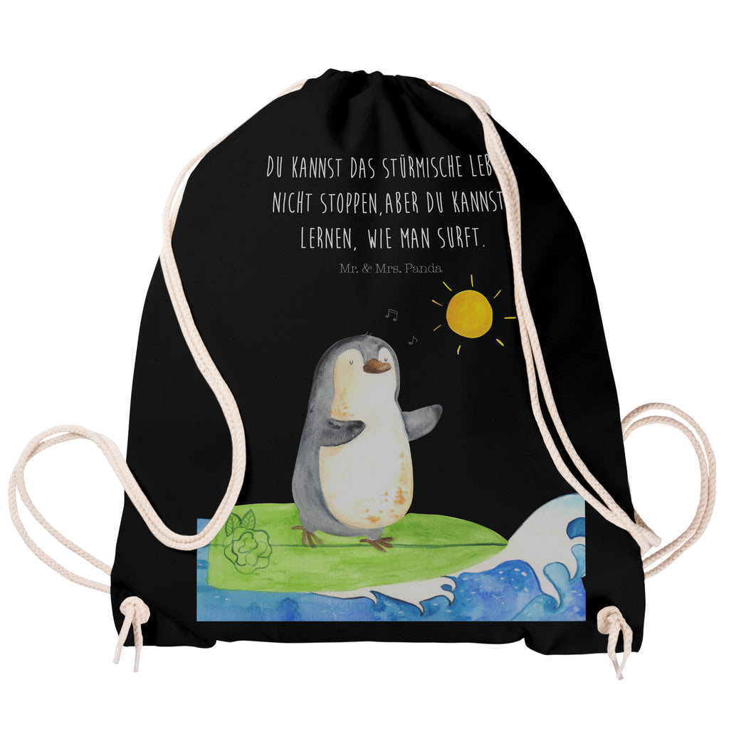 Sportbeutel Pinguin Surfer Turnbeutel, Beutel, Sporttasche, Tasche, Stoffbeutel, Pinguin, Pinguine, surfen, Surfer, Hawaii, Urlaub, Wellen, Wellen reiten, Portugal