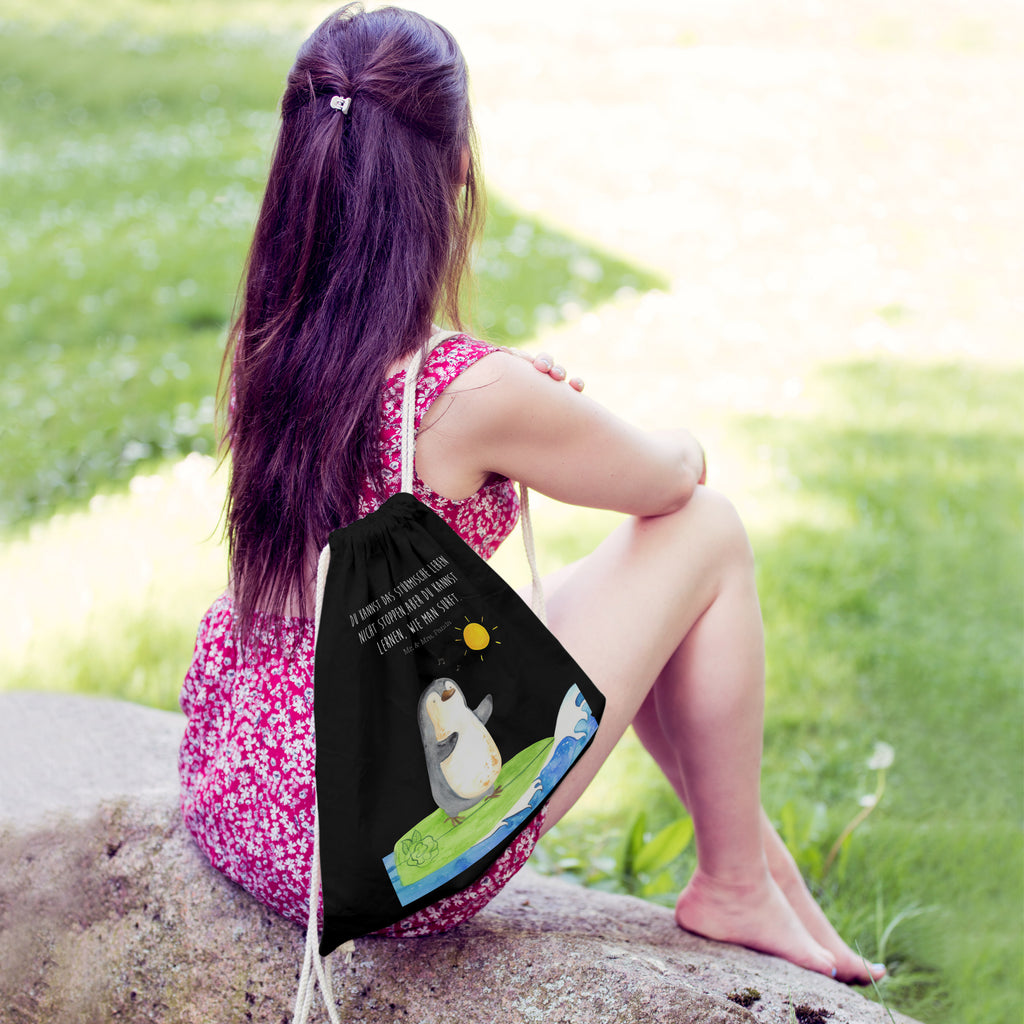 Sportbeutel Pinguin Surfer Turnbeutel, Beutel, Sporttasche, Tasche, Stoffbeutel, Pinguin, Pinguine, surfen, Surfer, Hawaii, Urlaub, Wellen, Wellen reiten, Portugal