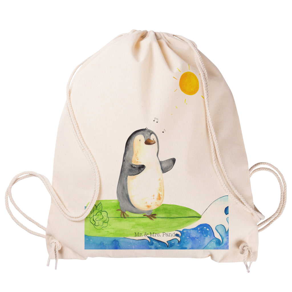 Sportbeutel Pinguin Surfer Turnbeutel, Beutel, Sporttasche, Tasche, Stoffbeutel, Pinguin, Pinguine, surfen, Surfer, Hawaii, Urlaub, Wellen, Wellen reiten, Portugal