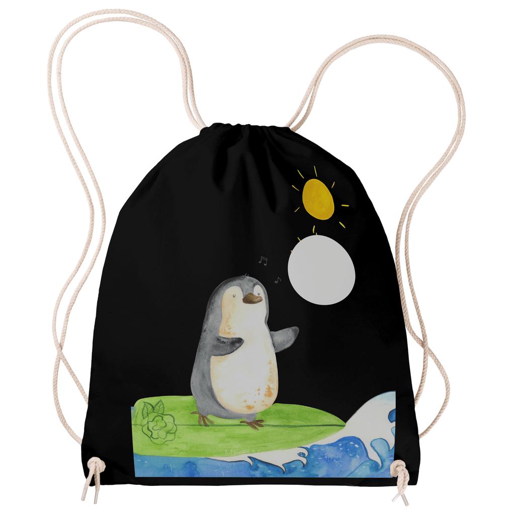 Sportbeutel Pinguin Surfer Turnbeutel, Beutel, Sporttasche, Tasche, Stoffbeutel, Pinguin, Pinguine, surfen, Surfer, Hawaii, Urlaub, Wellen, Wellen reiten, Portugal