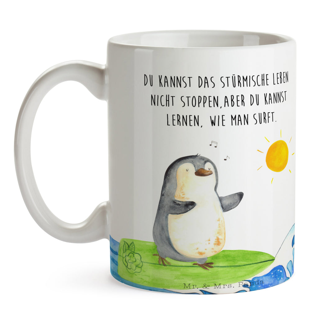 Tasse Pinguin Surfer Pinguin, Pinguine, surfen, Surfer, Hawaii, Urlaub, Wellen, Wellen reiten, Portugal,  Becher, Kaffeetasse, Kaffeebecher, Tee, Frühstück, Büro  Pinguin
