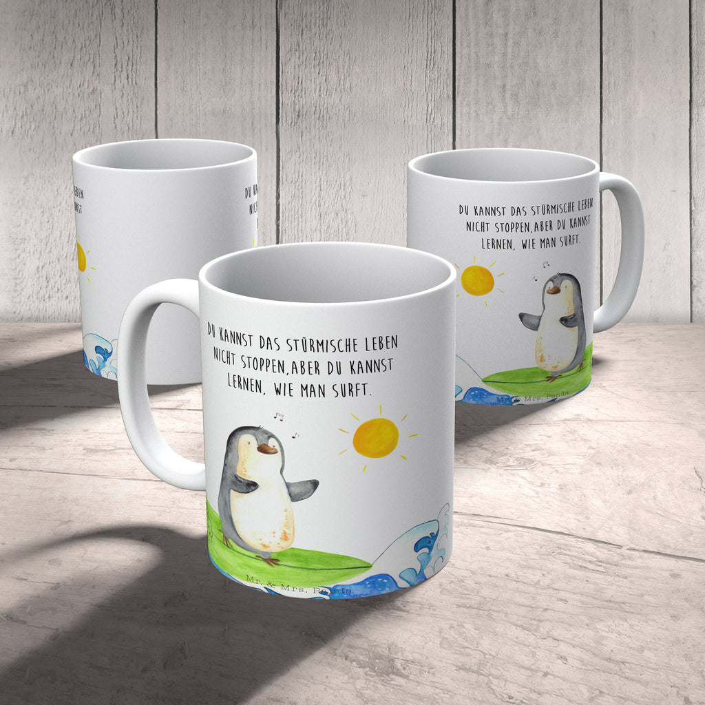 Tasse Pinguin Surfer Pinguin, Pinguine, surfen, Surfer, Hawaii, Urlaub, Wellen, Wellen reiten, Portugal,  Becher, Kaffeetasse, Kaffeebecher, Tee, Frühstück, Büro  Pinguin