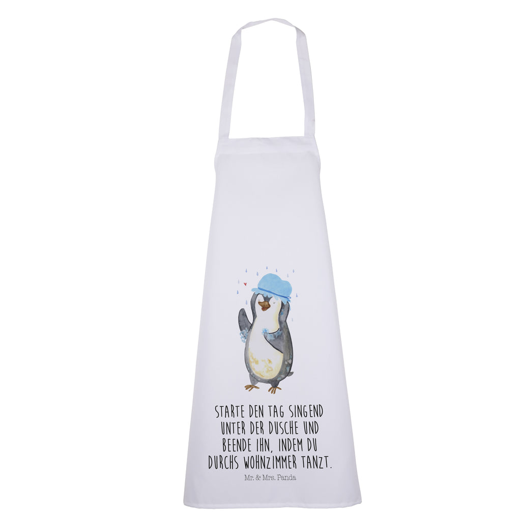 Kochschürze Pinguin duscht Schürze, Backschürze, Küchenschürze, Grillschürze, Latzschürze, Pinguin, Pinguine, Dusche, duschen, Lebensmotto, Motivation, Neustart, Neuanfang, glücklich sein