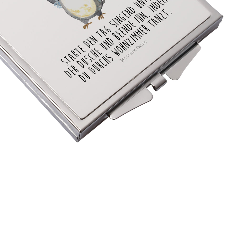 Handtaschenspiegel quadratisch Pinguin duscht Spiegel, Handtasche, Quadrat, silber, schminken, Schminkspiegel, Pinguin, Pinguine, Dusche, duschen, Lebensmotto, Motivation, Neustart, Neuanfang, glücklich sein