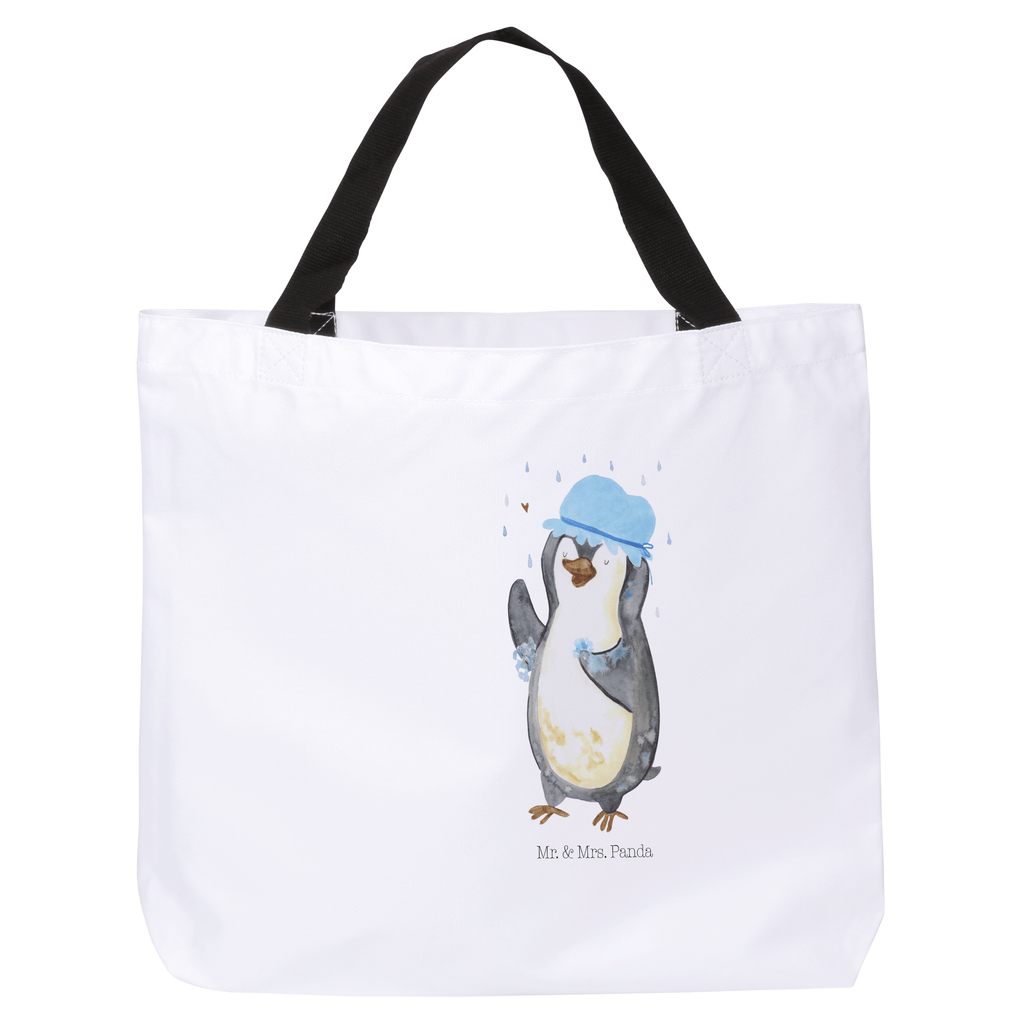 Shopper Pinguin duscht Beutel, Einkaufstasche, Tasche, Strandtasche, Einkaufsbeutel, Shopper, Schultasche, Freizeittasche, Tragebeutel, Schulbeutel, Alltagstasche, Pinguin, Pinguine, Dusche, duschen, Lebensmotto, Motivation, Neustart, Neuanfang, glücklich sein