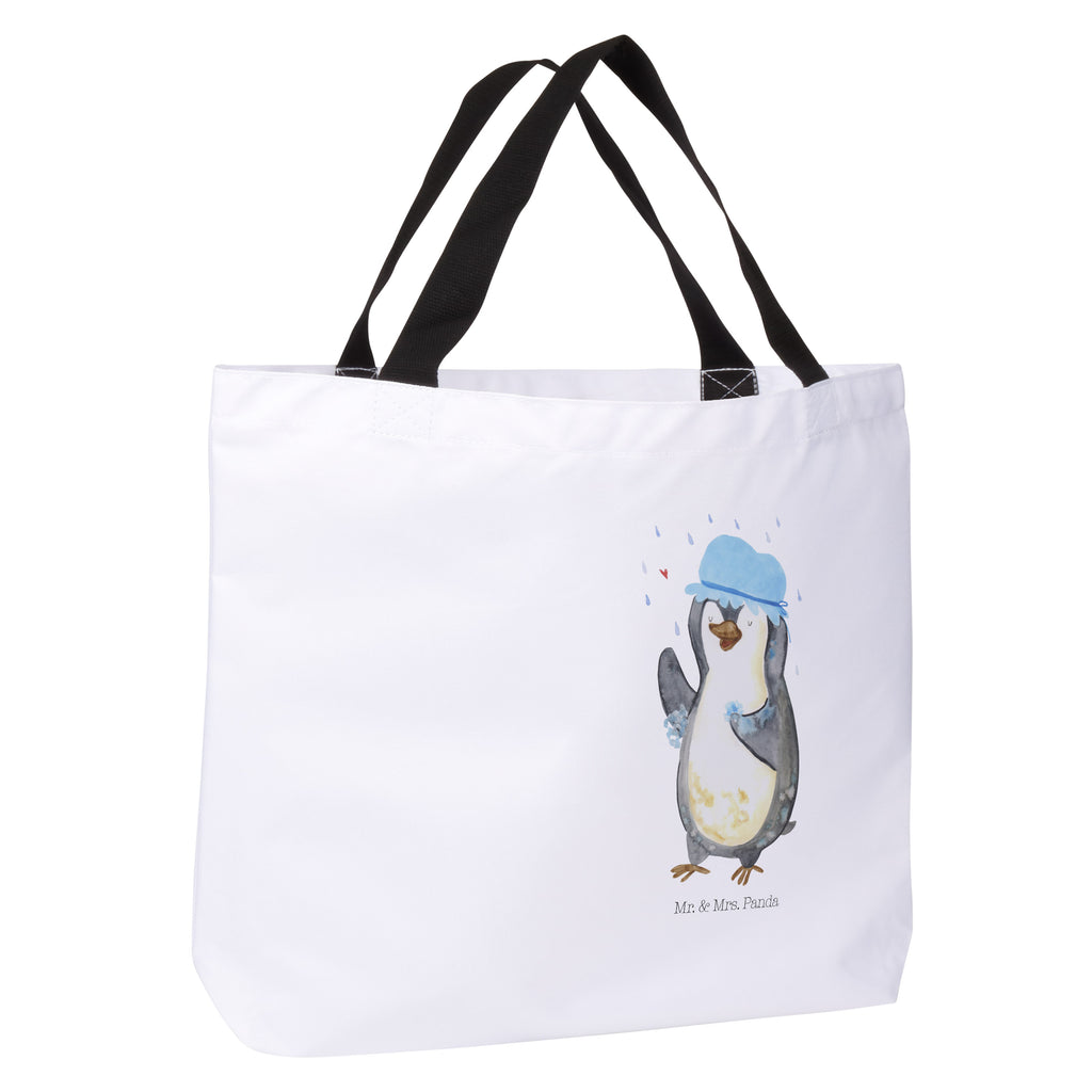 Shopper Pinguin duscht Beutel, Einkaufstasche, Tasche, Strandtasche, Einkaufsbeutel, Shopper, Schultasche, Freizeittasche, Tragebeutel, Schulbeutel, Alltagstasche, Pinguin, Pinguine, Dusche, duschen, Lebensmotto, Motivation, Neustart, Neuanfang, glücklich sein