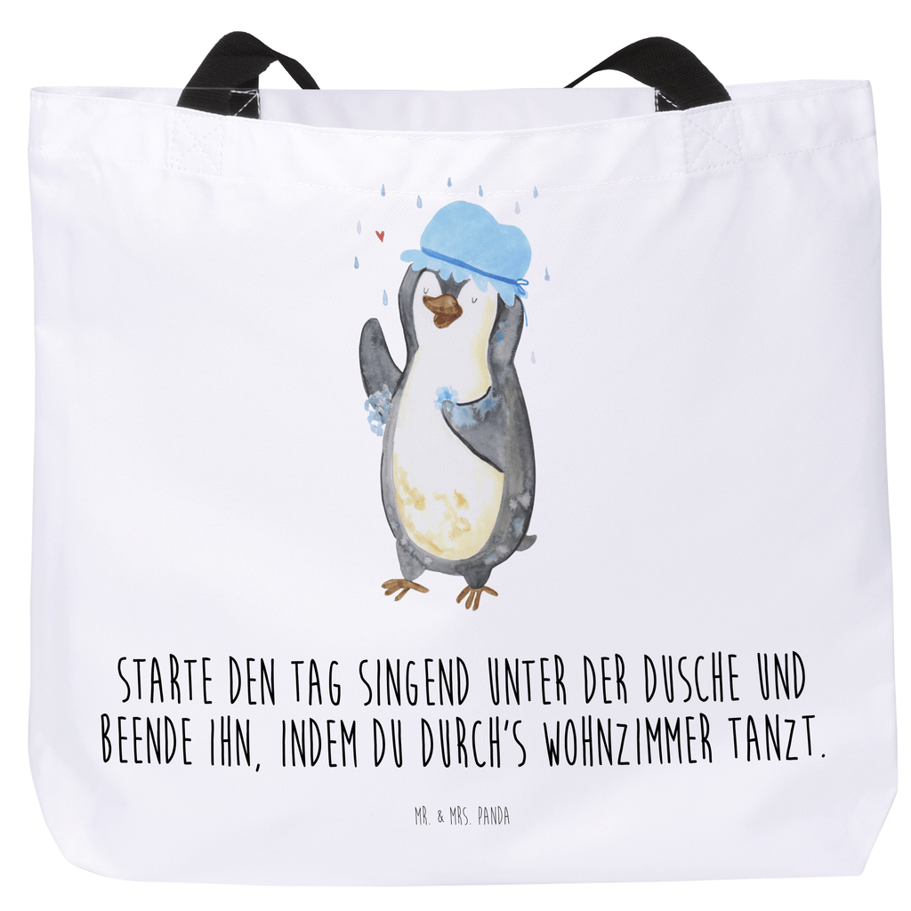 Shopper Pinguin duscht Beutel, Einkaufstasche, Tasche, Strandtasche, Einkaufsbeutel, Shopper, Schultasche, Freizeittasche, Tragebeutel, Schulbeutel, Alltagstasche, Pinguin, Pinguine, Dusche, duschen, Lebensmotto, Motivation, Neustart, Neuanfang, glücklich sein