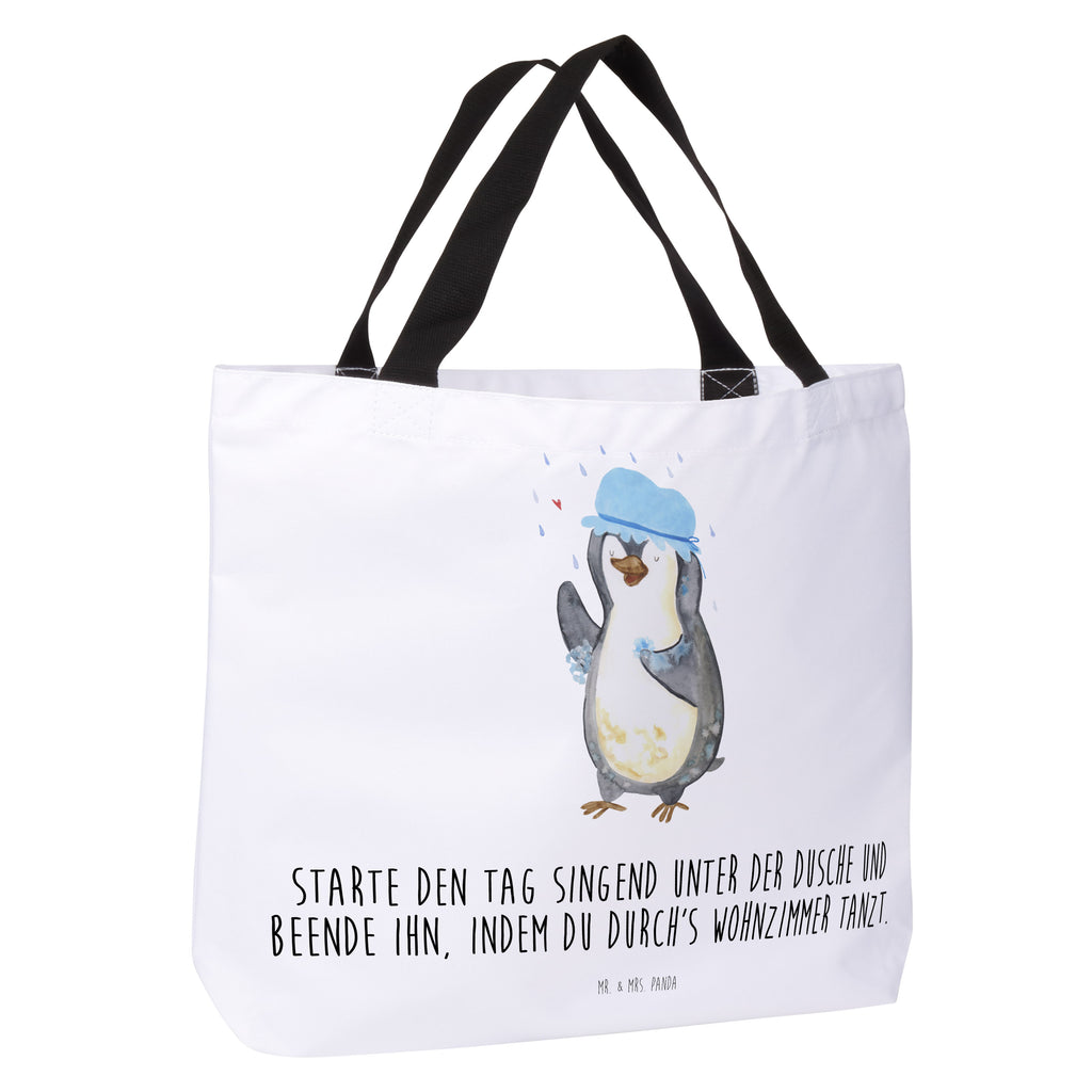 Shopper Pinguin duscht Beutel, Einkaufstasche, Tasche, Strandtasche, Einkaufsbeutel, Shopper, Schultasche, Freizeittasche, Tragebeutel, Schulbeutel, Alltagstasche, Pinguin, Pinguine, Dusche, duschen, Lebensmotto, Motivation, Neustart, Neuanfang, glücklich sein