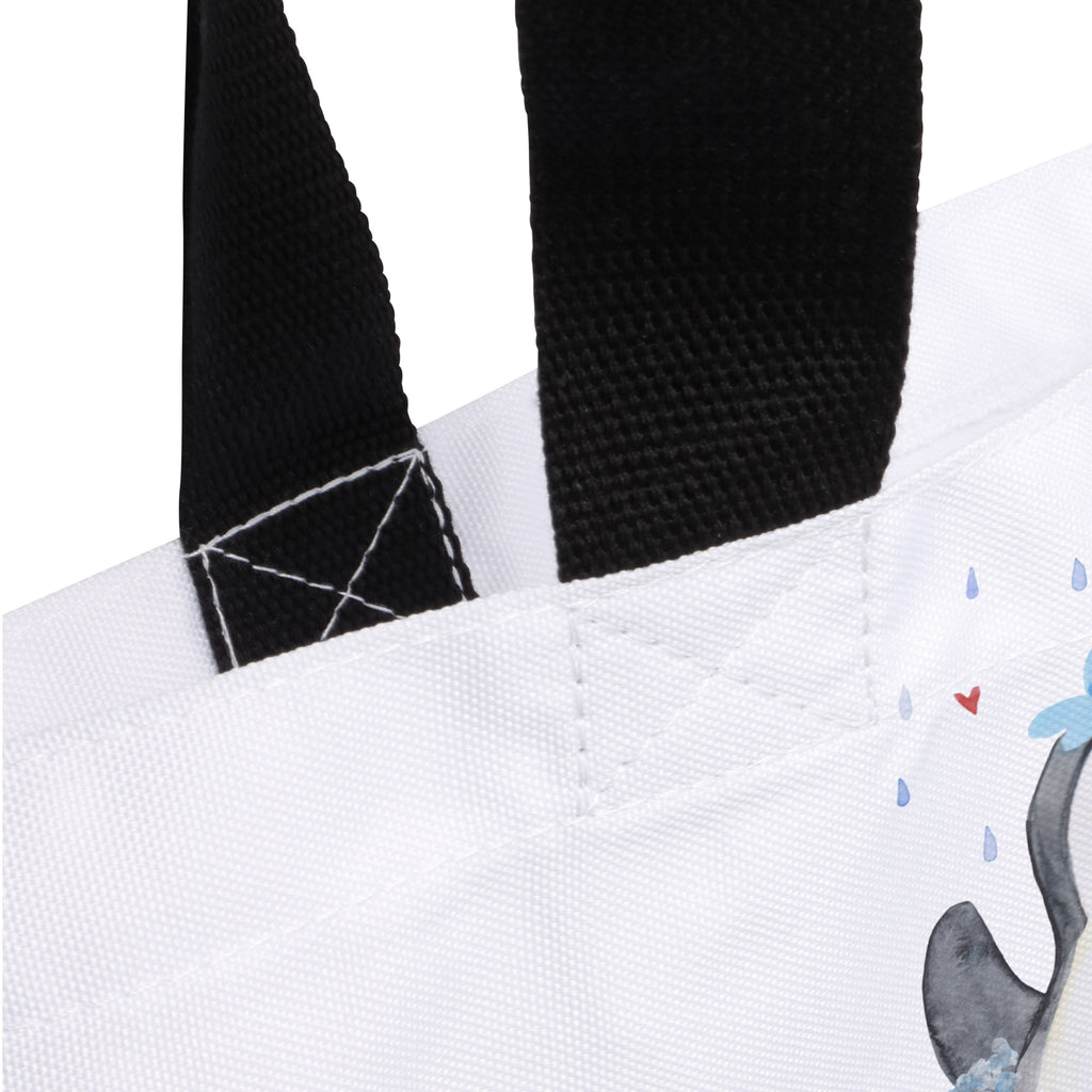 Shopper Pinguin duscht Beutel, Einkaufstasche, Tasche, Strandtasche, Einkaufsbeutel, Shopper, Schultasche, Freizeittasche, Tragebeutel, Schulbeutel, Alltagstasche, Pinguin, Pinguine, Dusche, duschen, Lebensmotto, Motivation, Neustart, Neuanfang, glücklich sein