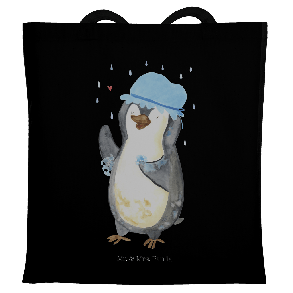 Tragetasche Pinguin duscht Beuteltasche, Beutel, Einkaufstasche, Jutebeutel, Stoffbeutel, Pinguin, Pinguine, Dusche, duschen, Lebensmotto, Motivation, Neustart, Neuanfang, glücklich sein