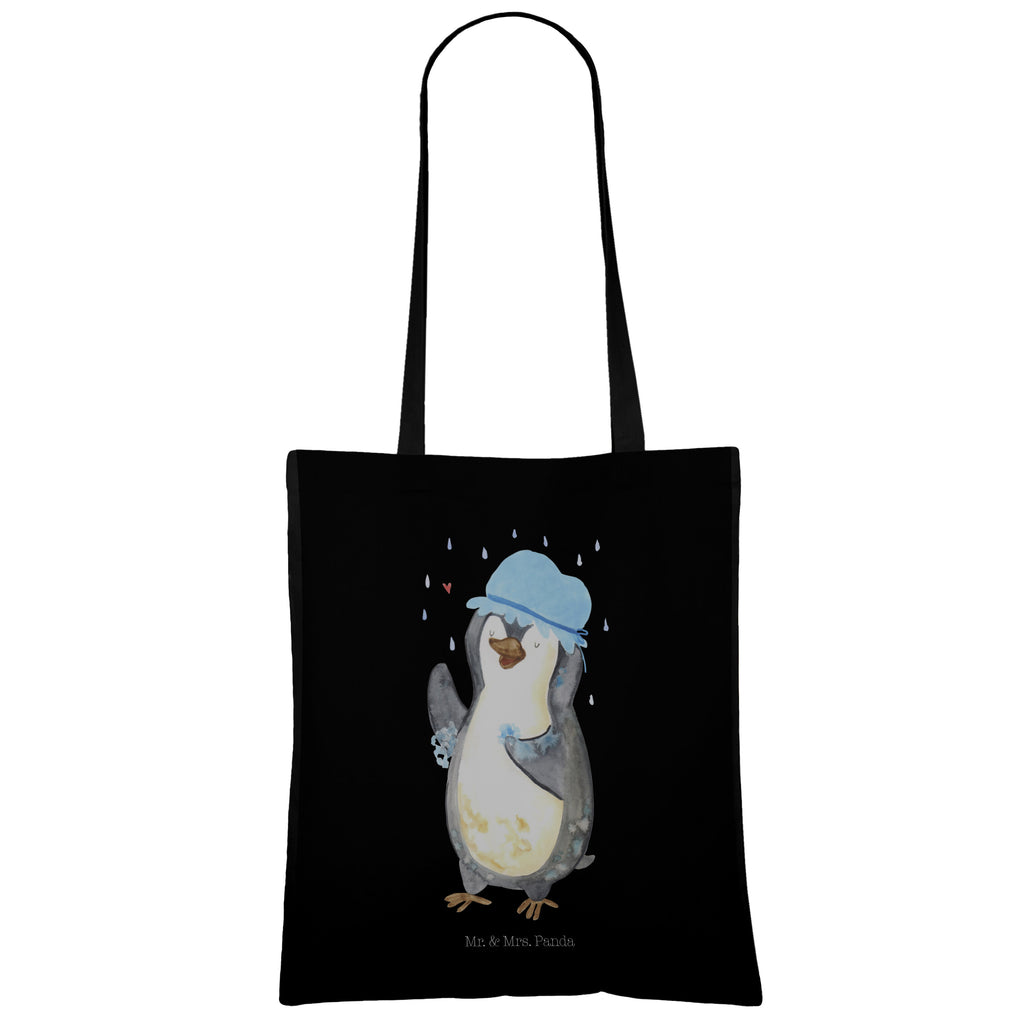 Tragetasche Pinguin duscht Beuteltasche, Beutel, Einkaufstasche, Jutebeutel, Stoffbeutel, Pinguin, Pinguine, Dusche, duschen, Lebensmotto, Motivation, Neustart, Neuanfang, glücklich sein