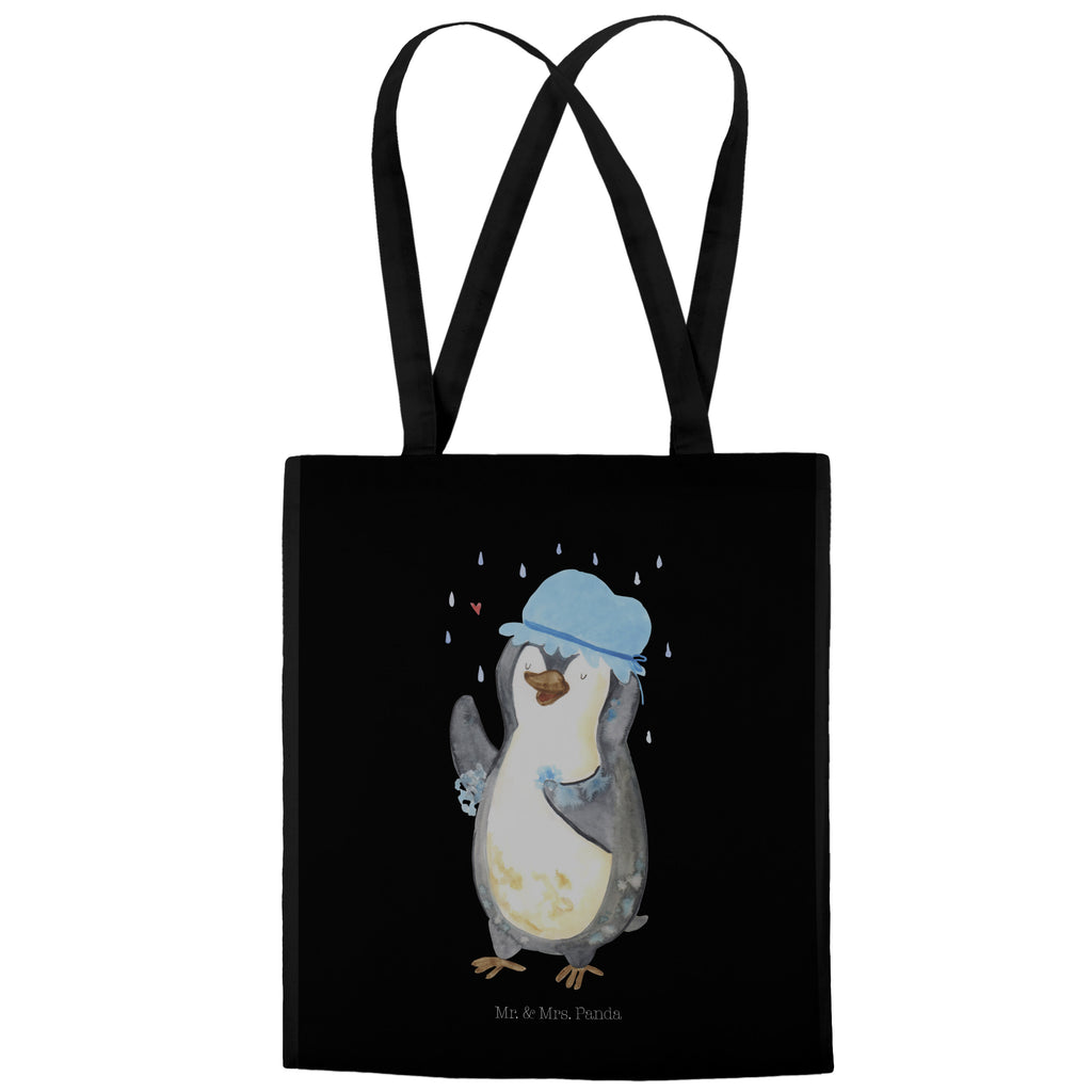 Tragetasche Pinguin duscht Beuteltasche, Beutel, Einkaufstasche, Jutebeutel, Stoffbeutel, Pinguin, Pinguine, Dusche, duschen, Lebensmotto, Motivation, Neustart, Neuanfang, glücklich sein
